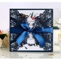 Square Invitation Card  Navy-blue Laser Cut Wedding Invitation Card
